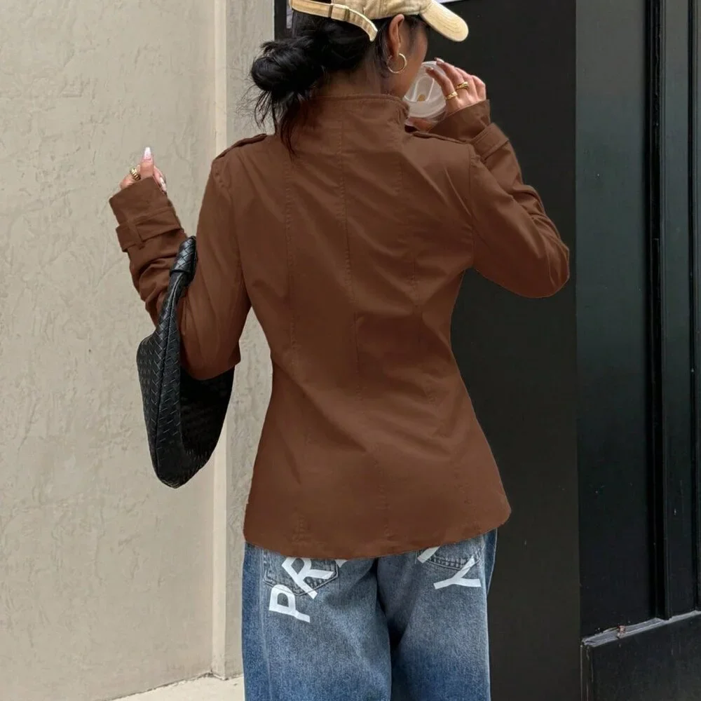 Brown Women's Double-Breasted mini Trench Coat jacket